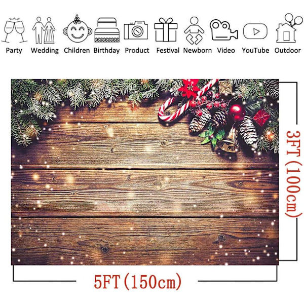 Lumihiutale Kulta Glitter Joulukuvaus Tausta 5x3ft Rustic Puinen Seinä Lattia Valokuva Tausta Lapsille Muotokuva Perhe Joulujuhla Koju