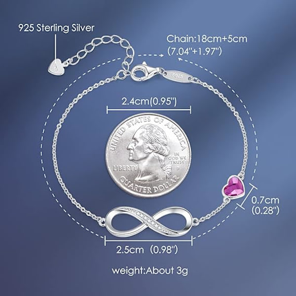 Infinity Hjerte Symbol Charm Link Armbånd til Kvinder 925 Sterling Sølv Rustfrit Stål Justerbar Jubilæum Smykker Fødselsdagsgaver