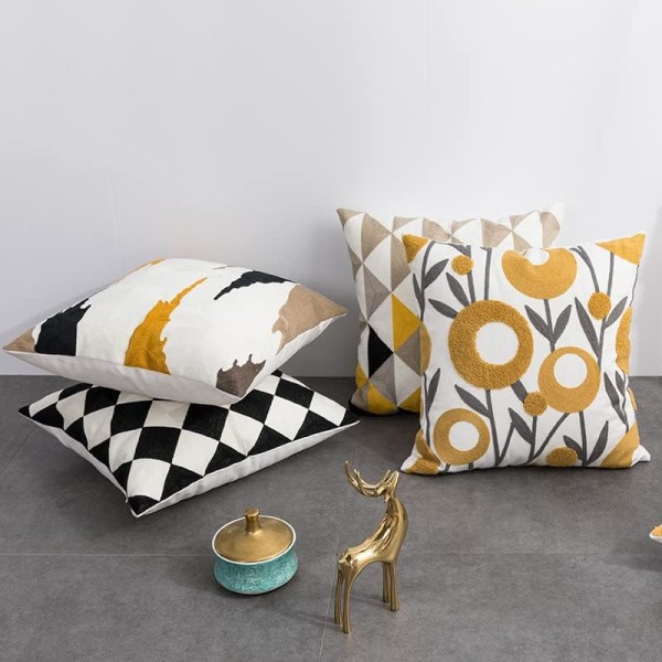 Boho Floral Tufted Dekorativ Pudetrekk Bomullsputetrekk med Blomsterbroderi for Sofa Seng (Blomst D, 18\"x18\")