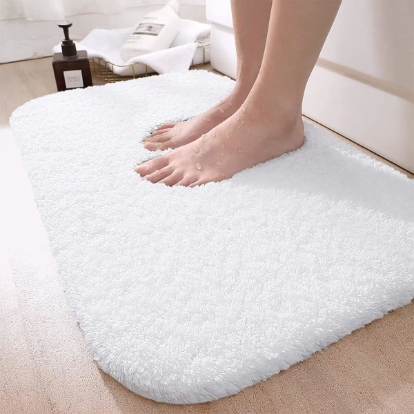 Badrumsmatta, extra mjuka och absorberande badmattor, tvättbar halkfri matta för badrumsgolv, badkar, duschrum (24"x16", vit)