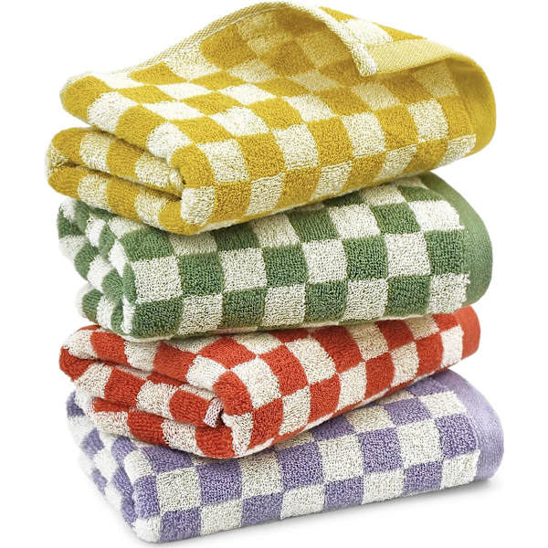 Handdukar för badrum 4-pack, bomulls handdukar mjuka absorberande för spa bad gym kök, 13 x 29 tum, 4 färger