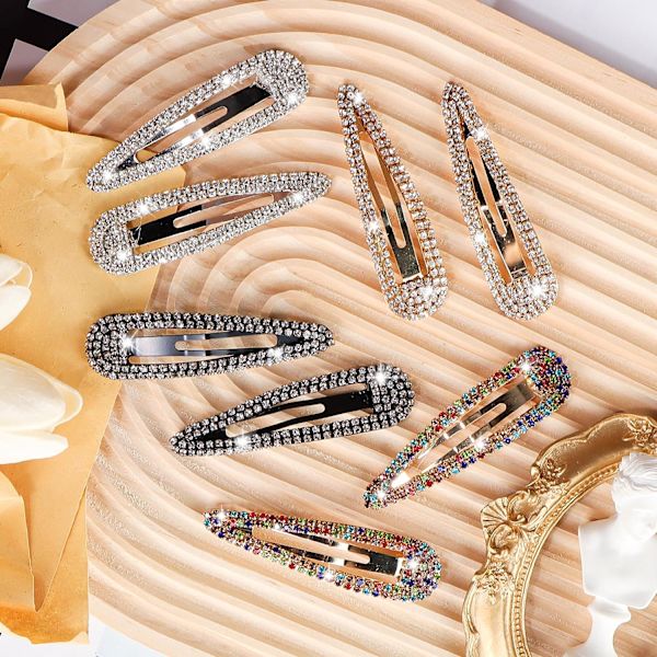 8 stk. hårklemmer med rhinsten, vanddråbe krystal hårspænder, bling metal snap duckbill hårnåle, glitter hårnål, sort