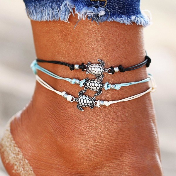 Heyone Boho Ankelkæde Armbånd til Kvinder Teenagere Piger, Håndlavede Elfant Sol Skildpadde Skal Ankelkæder Sommer Fod Smykker