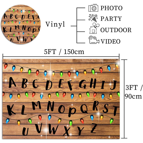 Julelys alfabet fotobakgrunn rustikk tre Stranger bakteppe for bursdagsfest rekvisita fotoboks vinyl 5X3FT