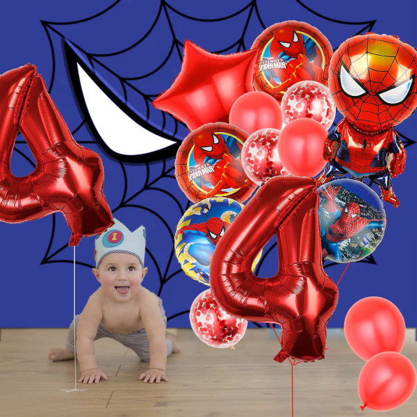 11 stk Spidey bursdagsfestballonger for superhelt bursdagsfestdekorasjon tegneserie folieballongbukett for barn rød