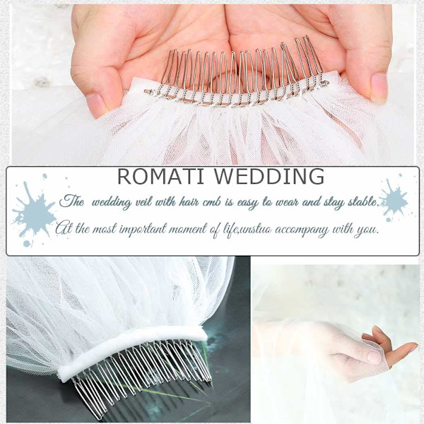 2 Tiers Brudslöja Kort Fingertip Brud Tulle Slöja med Kam och Klippkant (Elfenben)