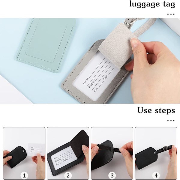 5-pack bagageetiketter med adresslapp, bagageetikett i konstläder, namnetikett