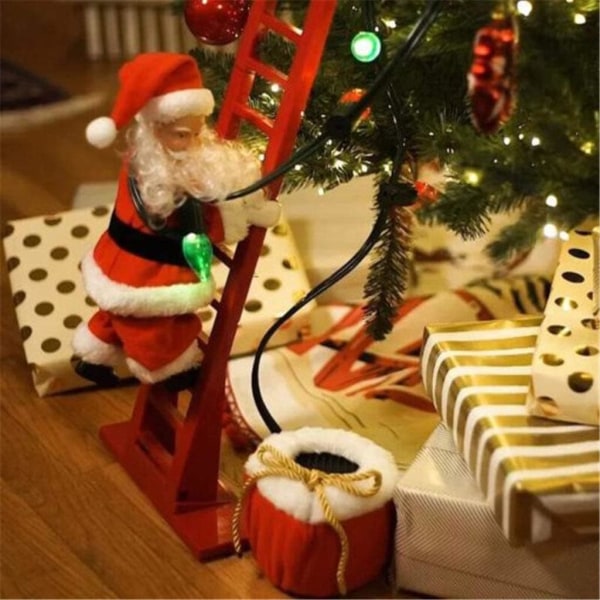 Elektrisk klättrande tomte - Klättrande tomte på stege med lampor, nyheter jul kreativ dekoration plysch elektrisk klättring