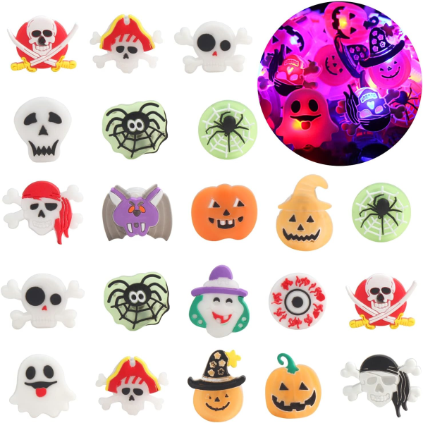 Halloween Light Up Ringar för barn, 50 st LED-blinkande ringleksaker för Halloween Kids Party Favors Priser och Goodie Bag Fillers