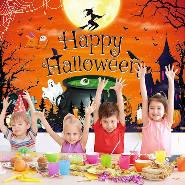 7x5FT Halloween-taustakangas Oranssilla Onnellinen Halloween-tekstillä Valokuvaustaustakangas Kurpitsalyhtytaustakangas Halloween-haamu Noita Linna Dekor