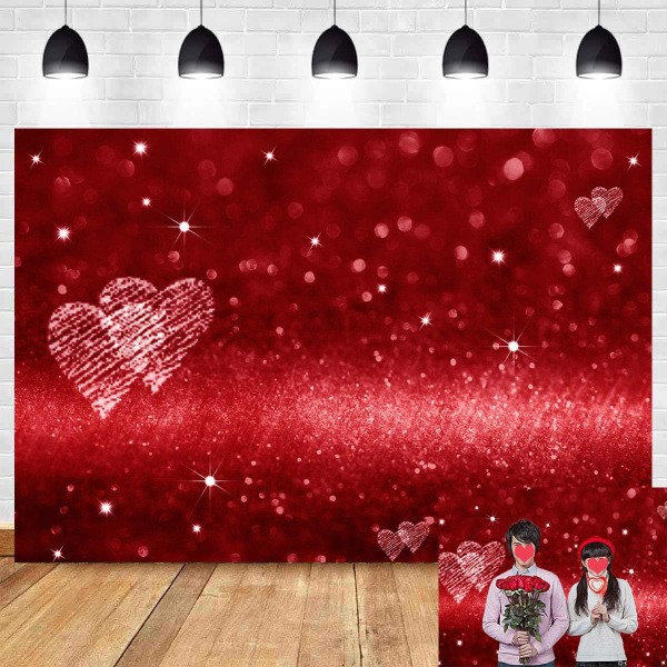 Alla hjärtans dag Fotografi Bakgrunder 7x5ft Vinyl Röd Kärlekshjärta Glitter Paljetter Bokeh Banner Bild för bröllopsfest Foto