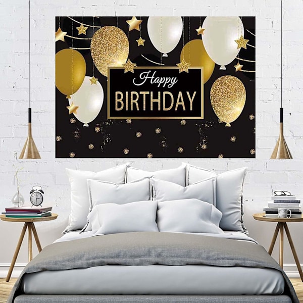 Grattis på födelsedagen Bakgrund Svart och Guld Ballonger Dekoration Män Kvinnor 30:e 40:e 50:e B-Day Party Banner Fotobås Rekvisita