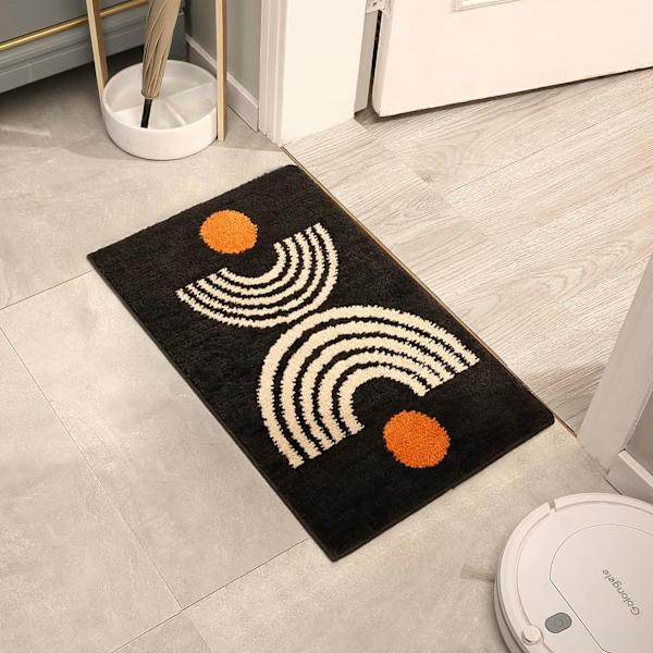 Bohemsk baderomsmatte, 40,64 cm x 60,96 cm, baderomsmatte, svart baderomsmatte sklisikker, liten baderomsmatte vaskbar