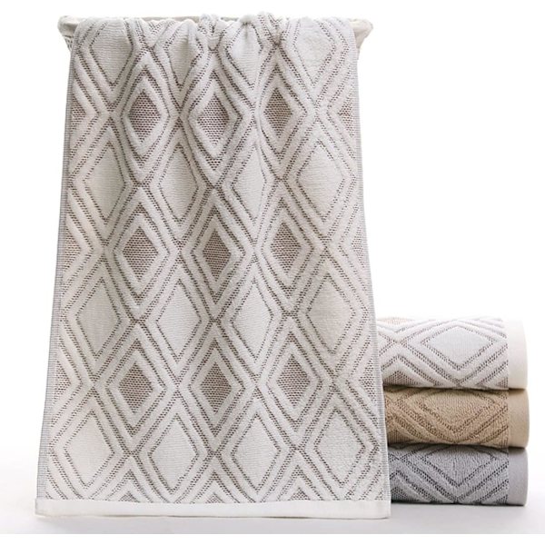 Handdukar Set om 2 Diamant Mönster 100% Bomull Absorberande Mjuk Dekorativ Handduk för Badrum 13,4 x 29,5 Tum (Beige Brun)