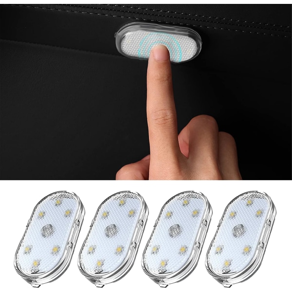 4kpl langattomat led-valot auton sisätilaan, USB -ladattavat auton sisävalot, ilmainen magneettisten auton sisävalojen asennus (7 väriä)