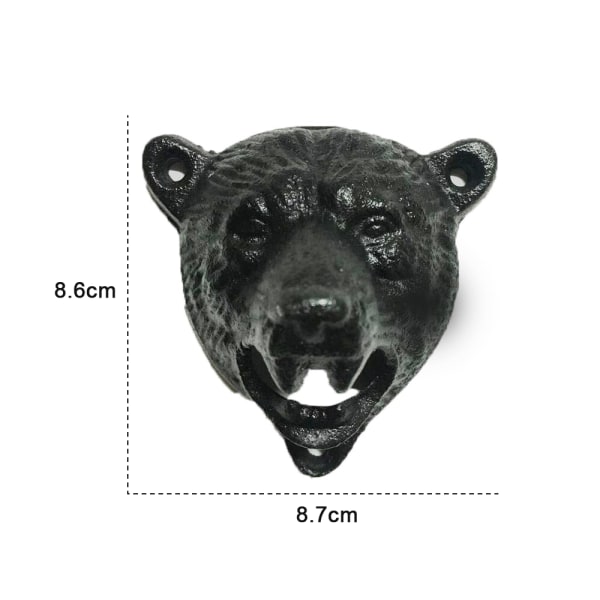 Valurautaseinäasennus Grizzly Bear Teeth Bite Pullonavaaja (Musta)