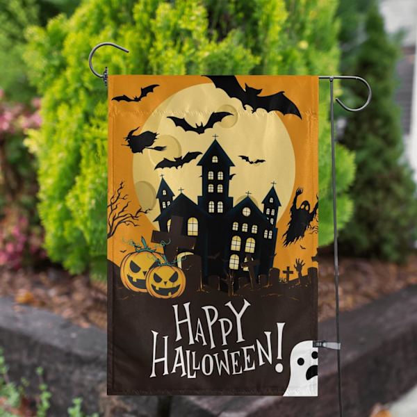 Halloween trädgårdsflagga, dubbelsidig höstgård flagga med pumpor fladdermöss hemsökt slott spöke svart katt 12,5 x 18 tum