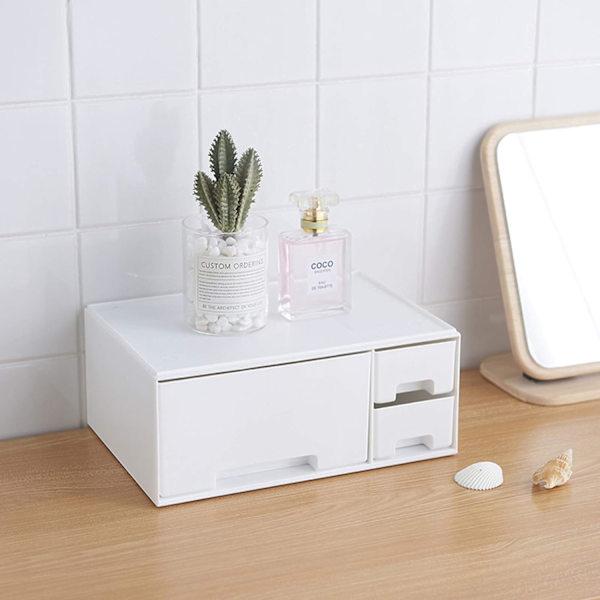 Stabelbar makeup-arrangør med skuffer, plastik opbevaringsboks bordplade display case til skrivebord diverse, badeværelse forfængelighed
