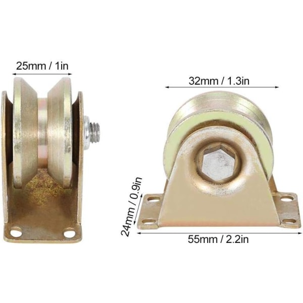 2 st 32 mm ståldörrlöpare V-formad spårrulle skena skjutdörrlöpare med fäste