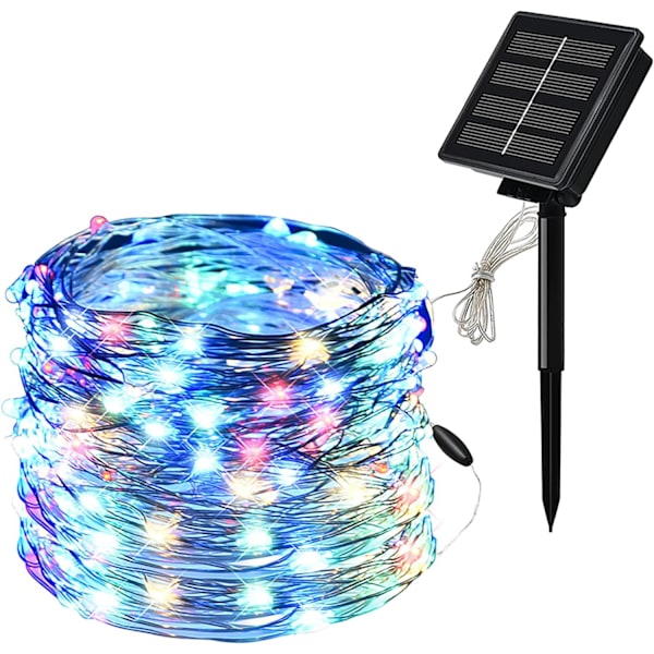10M 100 LED Solcellelyskæde, Opgraderet Super Holdbar Sol Julelys Udendørs, Vandtæt 8 Tilstande Sol Fe Lys(Multifarvet)