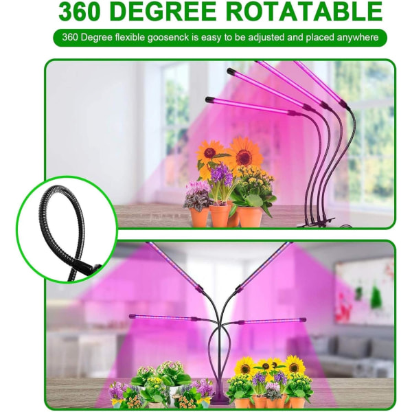 10 dæmpbare niveauer Grolys til indendørs planter, Full Spectrum LED Grolys med stativ, højdejusterbar Gro(med 3 tilstands timingfunktion)
