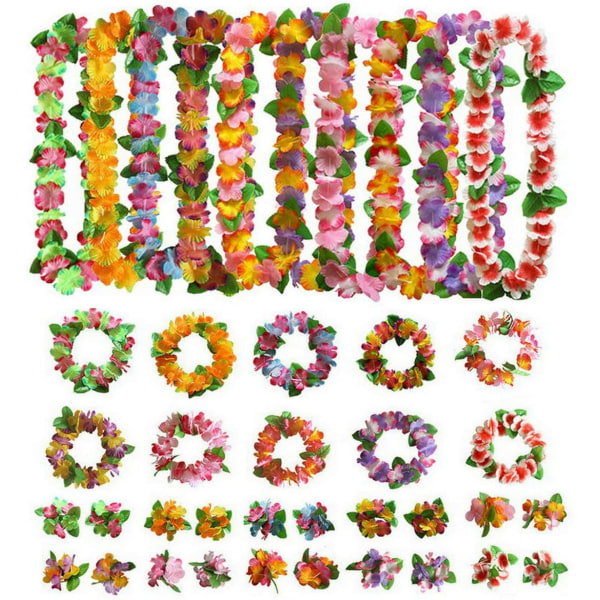 40 Pakke Hawaiian Leis, tropisk festrekvisita av Hula Lei Halskjede Armbånd Pannebånd Giant Simulated Silke Flowers.