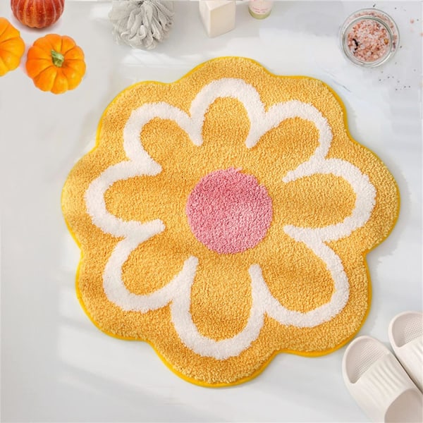 Blomsterformet bademåtte, uregelmæssigt tæppe, søde lyserøde badeværelsestæpper, mikrofiber bademåtte, maskinvaskbar blød absorberende, 23,6x23,6 tommer