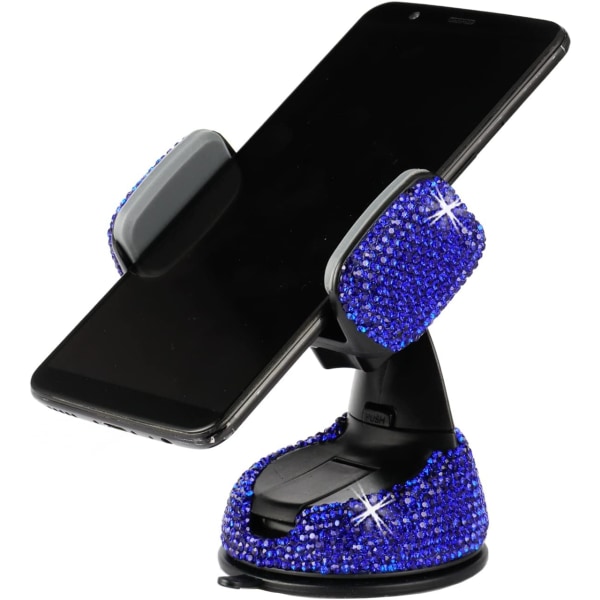 Universal Bling-mobiltelefonholder, 360° justerbar biltelefonfeste med en ekstra luftventilbase, krystallinnredning til bil (dyp blå)