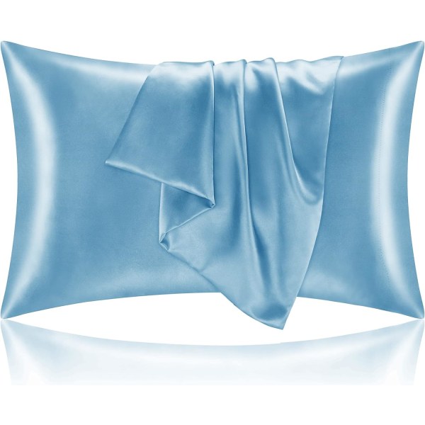Satiininen tyynyliina hiuksille ja iholle, King-kokoinen tyynyliinasetti 2 kpl, erittäin pehmeä silkkinen sininen tyynyliina kirjekuorilukolla (20x40 tuumaa)