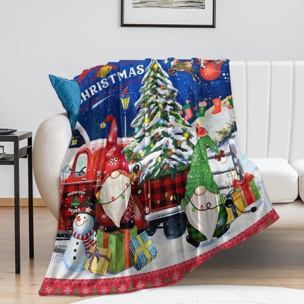 Glædelig jul tæppe, super blødt og varmt vinterferie print tæppe til sofa seng, 127 cm x 152.4 cm