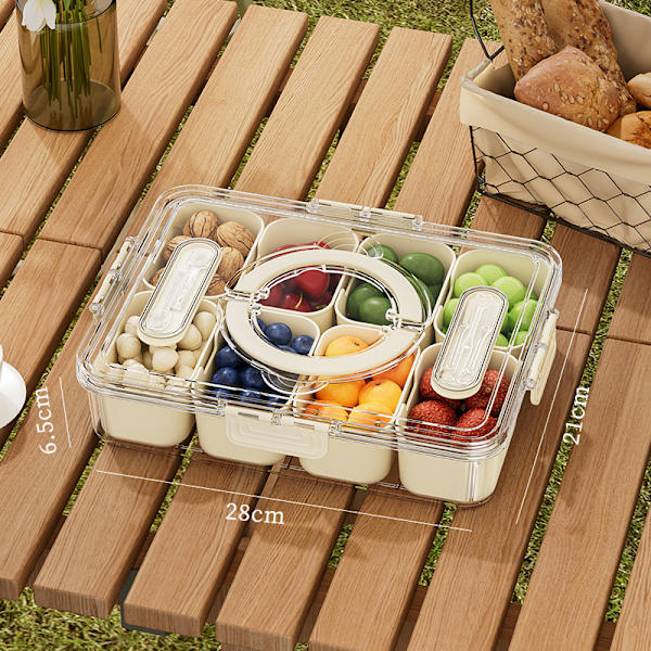 Snackbox med 8 fack med lock - delad matbricka för mat, godis, torkad frukt, nötter och kryddor - Praktisk förvaring för lunch, picknick eller kontor Five grids