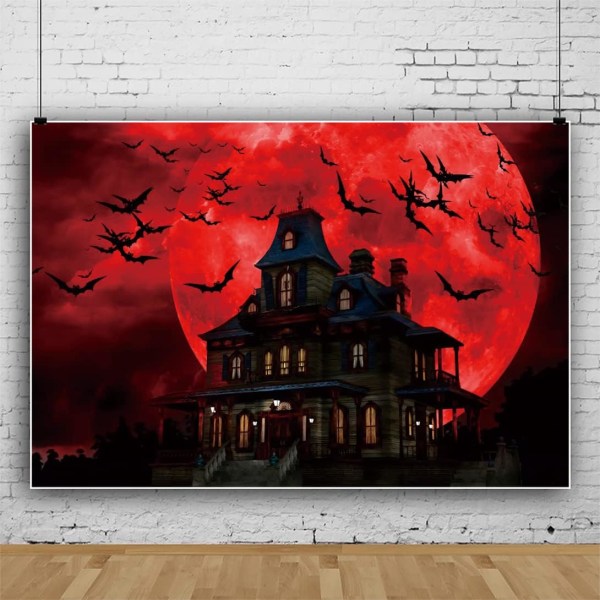 Halloween-bakgrund för fotografering 5x3ft skräck slott bakgrund läskig röd fullmåne fladdermus pumpa lykta på natten för festbanderoll barn vuxna