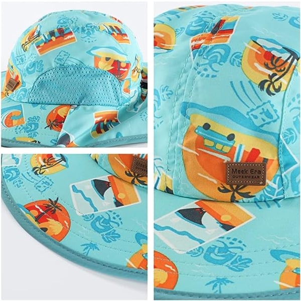 Baby Toddler Kids Solhatt Bred Bremskjerm UPF50+ Fiskehatt med Klaff Stropp