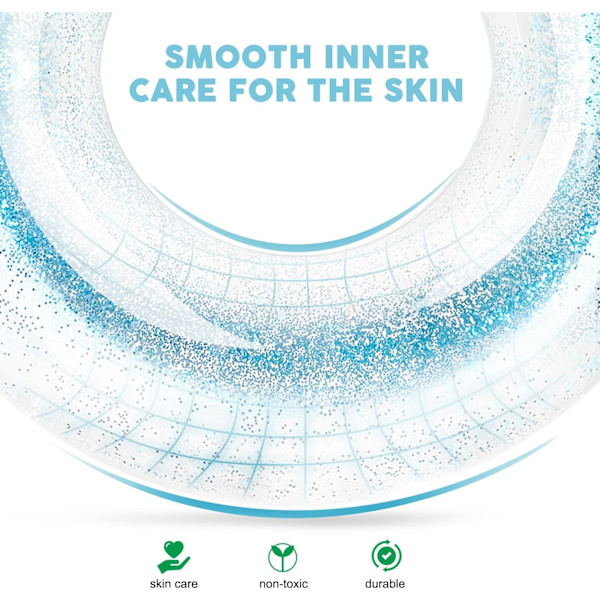 Innerslangar för pool vuxen, simring med konfettiglitter, sommarpool transparenta uppblåsbara slangar för vuxna barn (blå+silver)