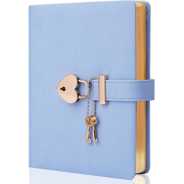 Dagbok för flickor med lås och 2 nycklar, dagbok med lås för flickor i åldrarna 8-12, hjärtformad låst dagbok för kvinnor, guldkantade sidor 5,3 x 7 tum