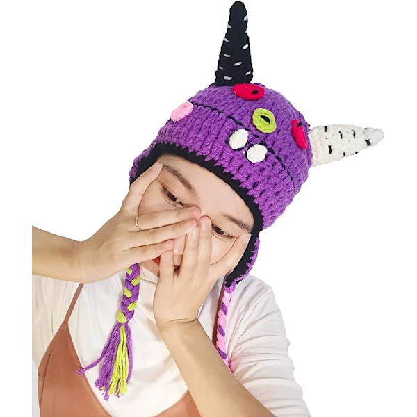 Sjov øjenbold strikket hue, øreklappet hæklet hue, Halloween monster kostume, dæmon cosplay rekvisit