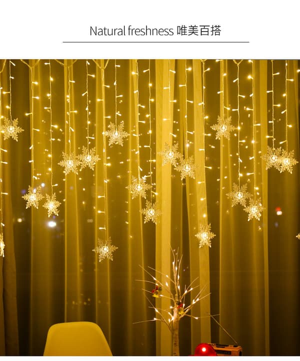 LED Snøfnugg Gardinlampe Isstripe Lys Stjernelampe Jul Ferie Atmosfære Lampe Show Vindusdekorasjon 2