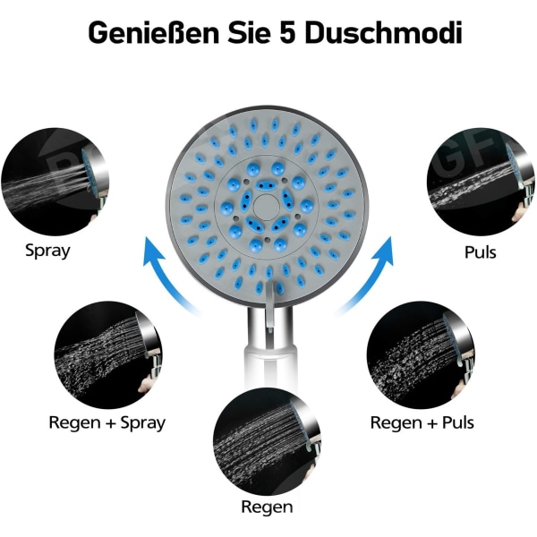 5-mode brusesæt med brusesøjle, håndbruser, bruseslange i badeværelset