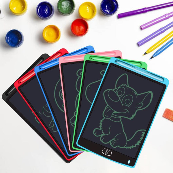 6-pack LCD-skrivplatta för barn 8,5 tum, återanvändbar elektronisk ritplatta för inlärning Pedagogisk (svart, röd, blå, himmelsblå, rosa, grön)