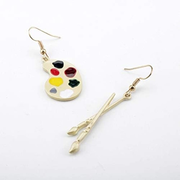 Heyone Charm Chic Artist Matte Gold Palett Maling Pensel Dangle Drop Øredobber for Kvinner Jenter Kunstner Kunstlærer Statement Smykker Gaver