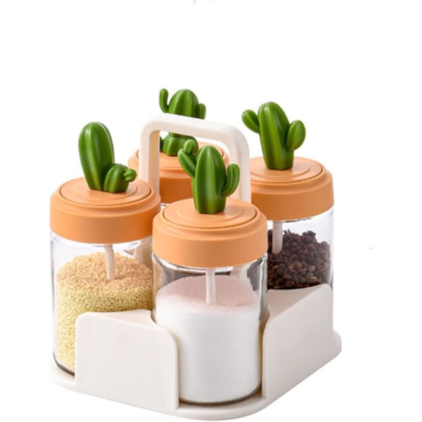 Kryddflaska glasförseglad förvaring hem restaurang set söt kaktus kombination burk krydda låda