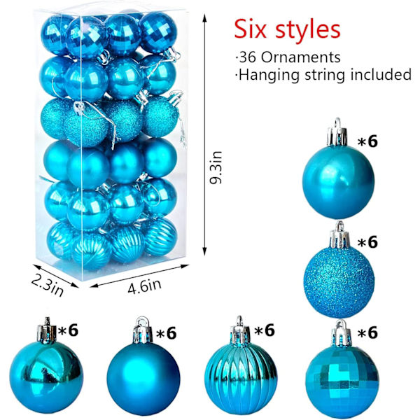 Julekule Shatterproof Julepyntkule Julekule Ornamenter 1,6\" (4cm) 36-delt sett (Sjøblå) Julepynt