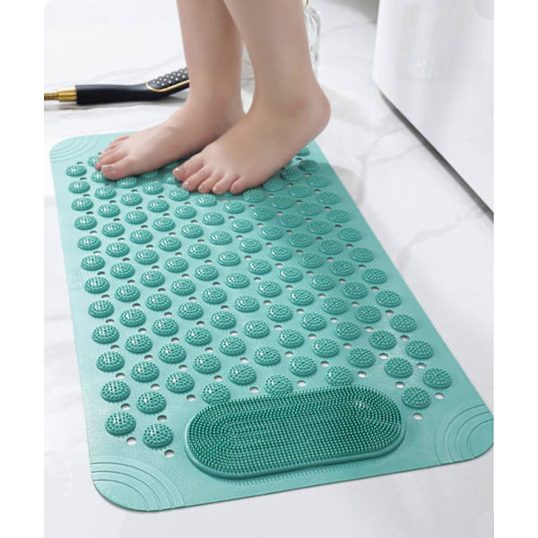 Bademåtte skridsikker gummibademåtte med drænhuller sugekopper, hurtig dræn nem rengøring, fodmassage, bademåtte, maskinvaskbar 27,5×14,5in