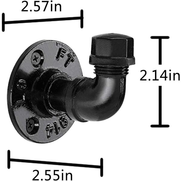 Industrielle rørkroge 6-pakning, Pynsseu jernkåbe og håndklædekrog, Heavy Duty DIY vægmonteret rustik frakkebøjle hat holder, mat sort krog