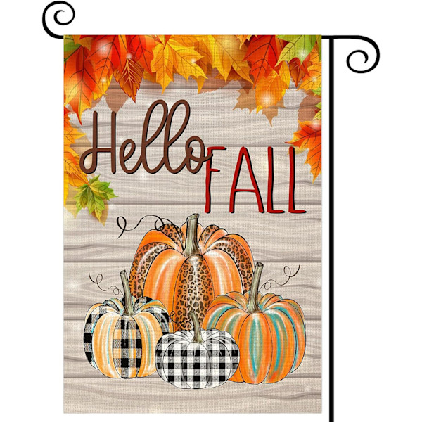 Hej Höst Pumpa Trädgårdsflagga Vertikal Dubbelsidig Halloween Thanksgiving Höstlöv Gård Utomhus Dekor 12,5 x 18 Tum (Hej Höst, 12,5 x 18)