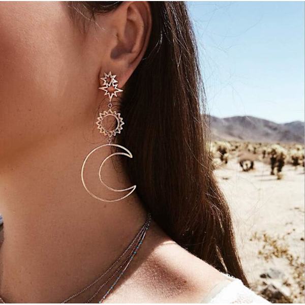 Øreringe til arbejde Små guld chunky hoops kæde hoops røde ørestikker til kvinder 1 par stilfulde søde stjerne måne øreringe (guld, one size)