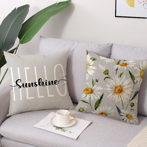Sommerputetrekk 18x18 Sett med 4 Gårdshus Pynteputer i Lin Blomstermønster Dekorativt Putetrekk for Sofa Seng Utendørs (18\" x 18\", Grå)