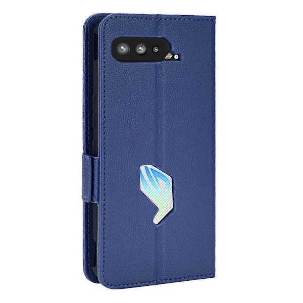 Til Asus ROG Phone 5/ROG Phone 5s/ZS676KS/ZS673KS Litchi Tekstur PU Læder Telefon Cover Magnetisk Lukning Tegnebog Stativ Flip Stødsikkert Cover Dark Blue
