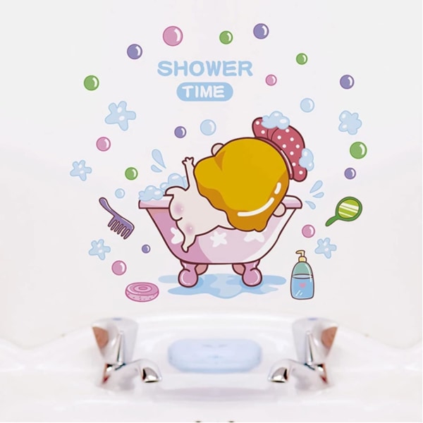 Tecknad Baby Shower Time Väggdekal för baby Badrumsglas Heminredningsdekaler Tapeter Dusch Söta klistermärken - -
