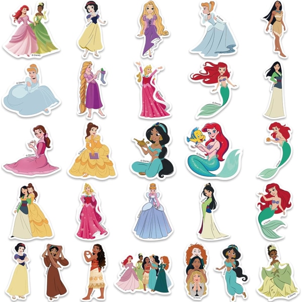 52PCS Disney Princess Stickers Blandet Tegneserie Klistremerker Pakke Søte Princess Klistremerker Blandet Tegneserie Klistremerker  (Princess)